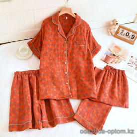 d7-0119 Комплект женской пижамы 3в1: рубашка, шорты и штаны, M-XL, 1 пачка (3 шт)