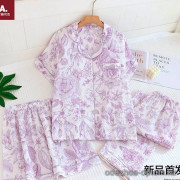 d7-0120 Комплект женской пижамы 3в1: рубашка, шорты и штаны, M-XL, 1 пачка (3 шт)