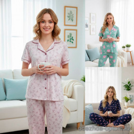 b15-0849 Комплект женской пижамы: рубашка и штаны, S-XL, 1 пачка (4 шт)