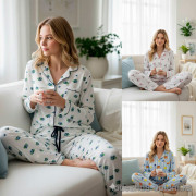 b15-0938 Комплект женской пижамы: рубашка и штаны, S-XL, 1 пачка (4 шт)