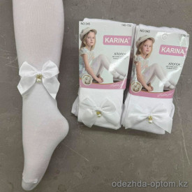 k2-345-1 Karina Детские белые колготки с бантиком, х/б, 1 пачка (6 шт)