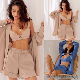 b13-0056 Комплект женской домашней одежды: топ, рубашка и шорты, стандарт, 1 шт
