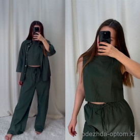 b13-0057 Комплект женской домашней одежды: топ, рубашка и брюки, стандарт, 1 шт