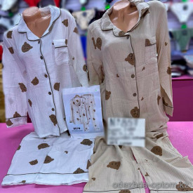 b6-857-1 Пижама женская однотонная двойка: рубашка и штаны, хлопок, M-XL, 1 пачка (3 шт)