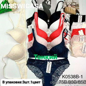 b6-K0538B-1 Miss Wicasa Комплект нижнего белья: бюстгальтер на тонком поролоне и трусики, чашка B, 1 пачка (3 шт)