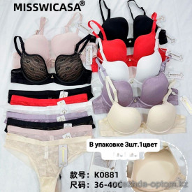 b6-K0881 Miss Wicasa Комплект нижнего белья: бюстгальтер на тонком поролоне и трусики, чашка C, 1 пачка (3 шт)