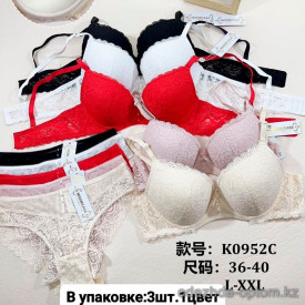 b6-K0952C Miss Wicasa Комплект нижнего белья: бюстгальтер на тонком поролоне и трусики, чашка C, 1 пачка (3 шт)