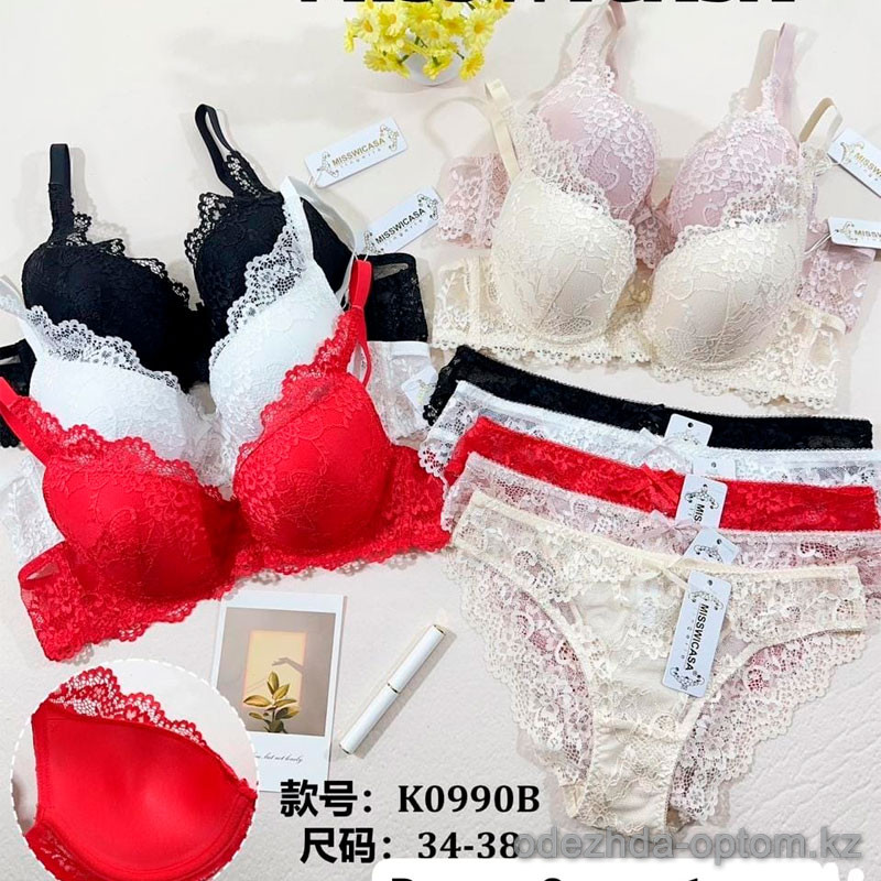 b6-K0990B Miss Wicasa Комплект нижнего белья: бюстгальтер на тонком поролоне и трусики, чашка B, 1 пачка (3 шт) b6-K0990B Miss Wicasa Комплект нижнего белья: бюстгальтер на тонком поролоне и трусики, чашка B, 1 пачка (3 шт)