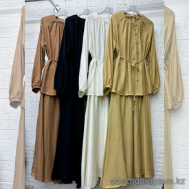 w5-0222 Костюм женский классический: рубашка с поясом и юбка макси с подкладом, стандарт, 1 шт