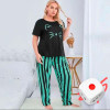 b8-10052 Комплект женской домашней одежды: футболка с принтом и штаны в полоску с орнаментом, большие размеры, размер 4XL, 1 шт