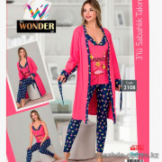 e1-2108 Miss WONDER Life Комплект женской домашней одежды тройка: халат, майка и штаны, стандарт, cotton, 1 пачка (4 шт)