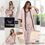 e1-2139 Miss WONDER Life Комплект женской домашней одежды тройка: халат, майка и штаны, стандарт, cotton, 1 пачка (4 шт)
