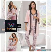 e1-2151 Miss WONDER Life Комплект женской домашней одежды тройка: халат, майка и штаны, стандарт, cotton, 1 пачка (4 шт)