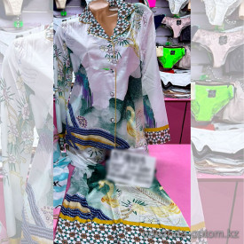 b6-9003-4 Комплект женской пижамы: рубашка и штаны, шелк, 1 шт