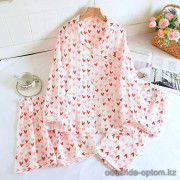 b15-1401 Комплект женской муслиновой пижамы 3в1: рубашка, шорты и штаны, M-XL, 1 пачка (3 шт)