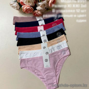 d7-8951 Трусики женские однотонные с эмблемой, XL-3XL, 1 пачка (12 шт)