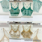 b8-F19 Топ женский велюровый на тонких бретельках с кружевной вставкой, 46-48, 1 пачка (10 шт)