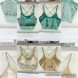 b8-F19 Топ женский велюровый на тонких бретельках с кружевной вставкой, 46-48, 1 пачка (10 шт)