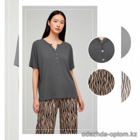 d7-T1179 Комплект женской пижамы: футболка и штаны, стандарт (44-48), 1 пачка (2 шт)