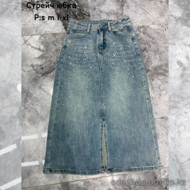 j4-0953 Юбка женская джинсовая, S-XL, стрейч, 1 пачка (4 шт)