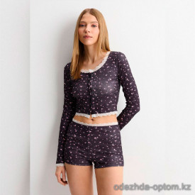 b13-0306-1 Комплект женской одежды для сна: топ с длинными рукавами и шортики, S-XL, 1 пачка (4 шт)
