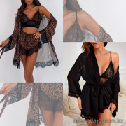 b13-1051 Комплект женской одежды для сна 3в1: халат, майка и шорты, S-XL, 1 пачка (4 шт)