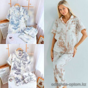 b15-303-1 Комплект женской муслиновой пижамы: рубашка и штаны, M-XL, 1 пачка (3 шт)