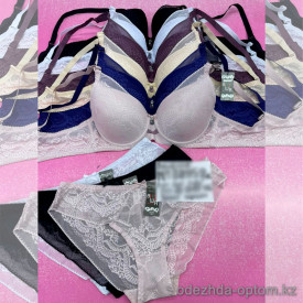 b6-88952 Biweier Комплект кружевного нижнего белья: бюстгальтер на тонком поролоне и трусики, чашка C, 1 пачка (6 шт)