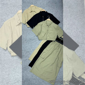 w25-0824 Костюм женский двойка: топ на молнии с короткими рукавами и юбка с карманами по бокам, стандарт, 1 шт