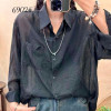 w35-6902 Рубашка женская однотонная с длинными рукавами, стандарт, 1 шт