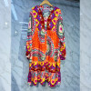 w44-0108 Платье женское с цветным орнаментом, стандарт, лен (хлопок), 1 шт