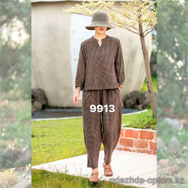 w6-9913-15 Костюм женский двойка: кофта и штаны свободного кроя, лен, стандарт (42-48), 1 шт