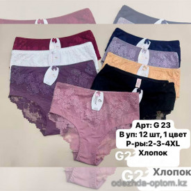 b6-G23-2 Трусики женские высокие однотонные, большие размеры, 2XL-4XL, 1 пачка (12 шт)