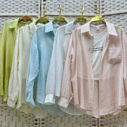 w40-2560 Рубашка женская однотонная в комплекте с майкой, стандарт, 1 шт