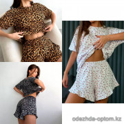 b16-197 Комплект женской пижамы: футболка и шорты, S-L, 1 пачка (3 шт)