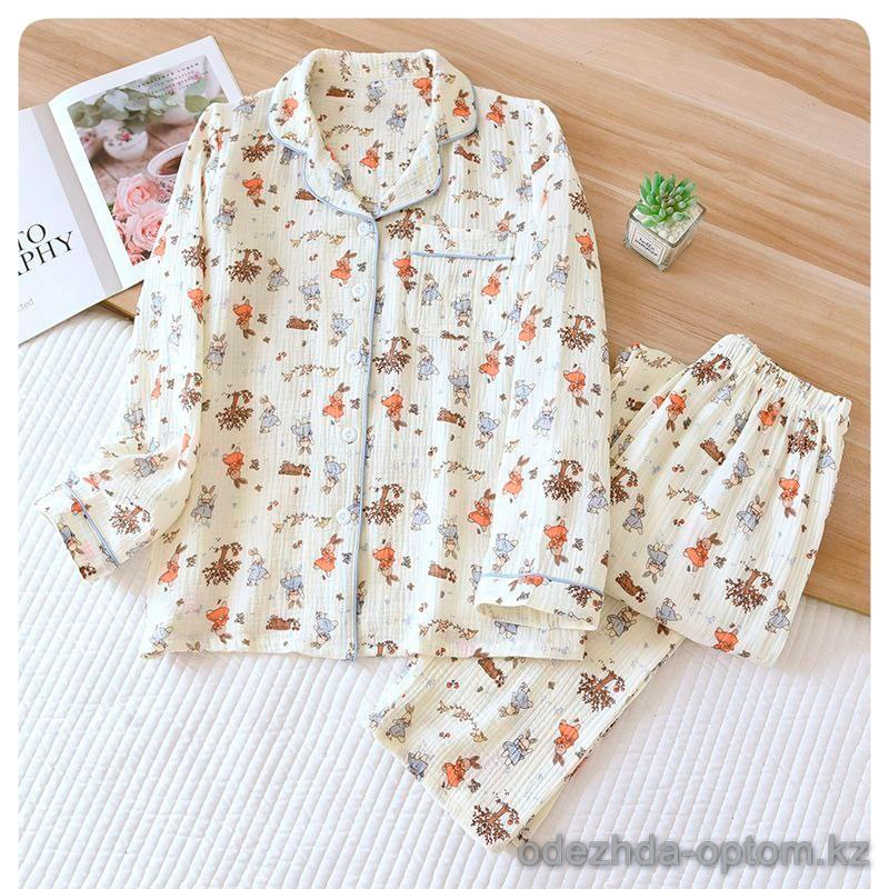 b4-508-1 Комплект женской муслиновой пижамы: рубашка и штаны, стандарт (L), 1 пачка (3 шт) b4-508-1 Комплект женской муслиновой пижамы: рубашка и штаны, стандарт (L), 1 пачка (3 шт)