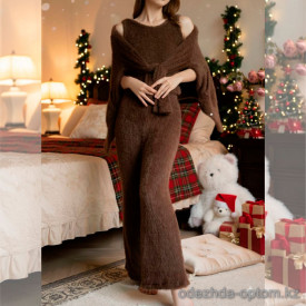 b15-2076-1 Комплект женской махровой пижамы 3в1: кофта, майка и штаны, M-XL, 1 пачка (3 шт)