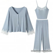 b15-2056 Комплект женской одежды для сна 3в1: кофта, майка и штаны, M-XL, 1 пачка (3 шт)