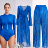 z2-7007-1 Купальник женский слитный в комплекте с накидкой и штанами, M-3XL, 1 пачка (5 шт)