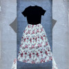 w37-0874 Костюм женский двойка: футболка и юбка с орнаментом, стандарт, 1 шт