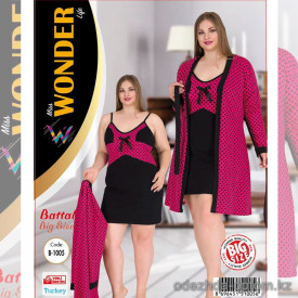 e1-b-1005 Miss WONDER Life Комплект домашней одежды для полных дам: сорочка и халат, стандарт, cotton, 1 пачка (4 шт)