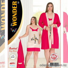 e1-b-1011 Miss WONDER Life Комплект домашней одежды для полных дам: сорочка и халат, стандарт, cotton, 1 пачка (4 шт)