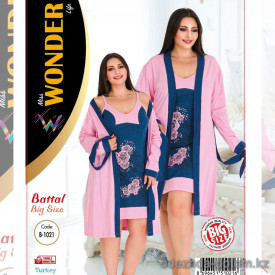 e1-b-1021 Miss WONDER Life Комплект домашней одежды для полных дам: сорочка и халат, стандарт, хлопок, 1 пачка (4 шт)