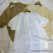 w37-1961 Рубашка женская однотонная без воротника, стандарт (42-48), хлопок, 1 шт