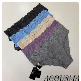 b4-P6512 Acousma Трусики женские однотонные, M-XL, 1 пачка (6 шт)