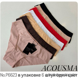 b4-P6623 Acousma Трусики женские однотонные эластичные, M-XL, 1 пачка (6 шт)
