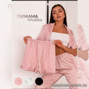b15-3889 Комплект женской шелковой пижамы 3в1: рубашка, шорты и штаны, M-2XL, 1 пачка (4 шт)