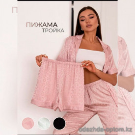 b15-3889 Комплект женской шелковой пижамы 3в1: рубашка, шорты и штаны, M-2XL, 1 пачка (4 шт) b15-3889 Комплект женской шелковой пижамы 3в1: рубашка, шорты и штаны, M-2XL, 1 пачка (4 шт)