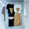 w37-0758 Костюм женский двойка: футболка с мишкой и юбка на резинке, стандарт, 1 шт