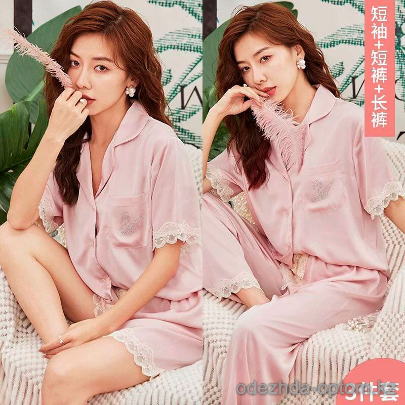 b15-133 Комплект женской шелковой пижамы 3в1: рубашка, шорты и штаны, M-XL, 1 пачка (3 шт) b15-133 Комплект женской шелковой пижамы 3в1: рубашка, шорты и штаны, M-XL, 1 пачка (3 шт)